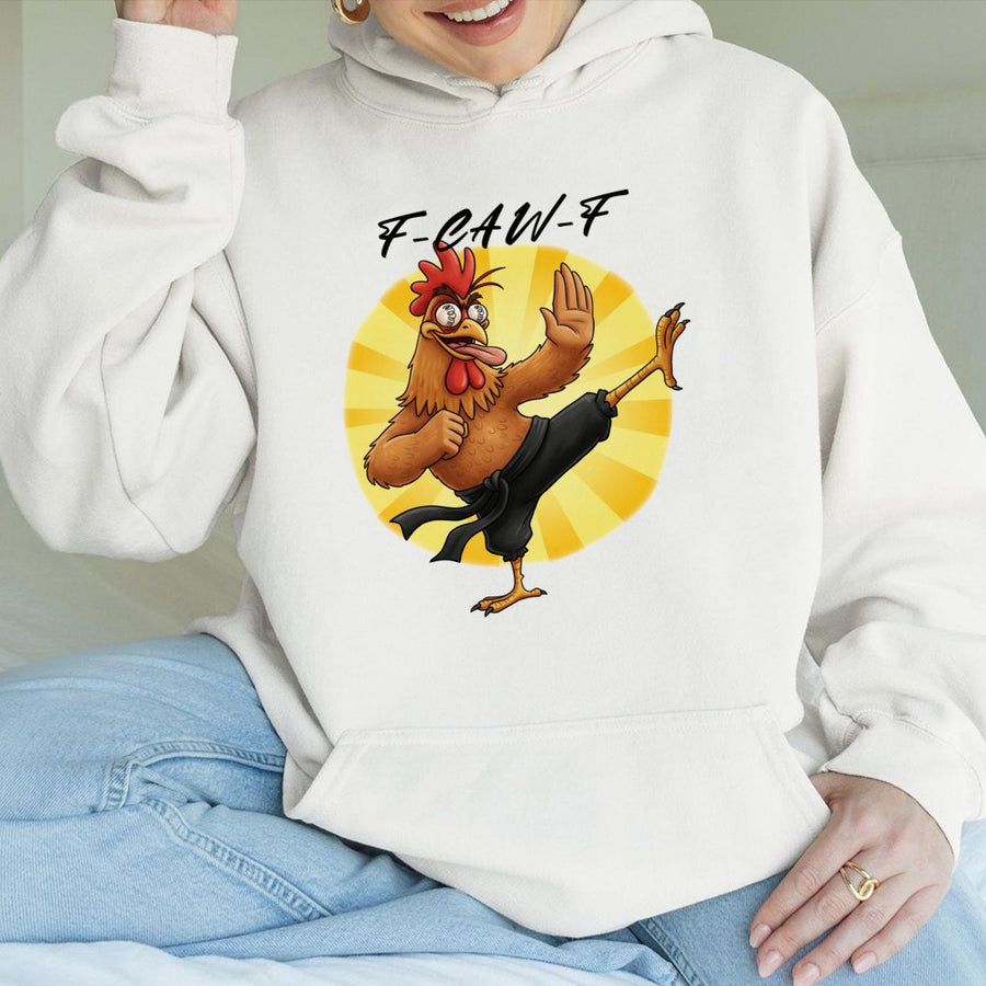 Funny Chicken Hoodie | Martial Arts Kung Fu Rooster Design | Soft Cotton-Blend Unisex Pullover | Humorous Graphic Gift for Martial Arts Fans