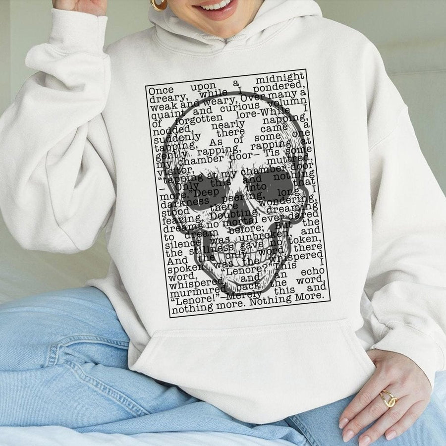 The Raven Poem Hoodie | Edgar Allan Poe Skull Graphic | Premium Cotton Blend | Literary Gothic Gift For Readers And Dark Academia Fans