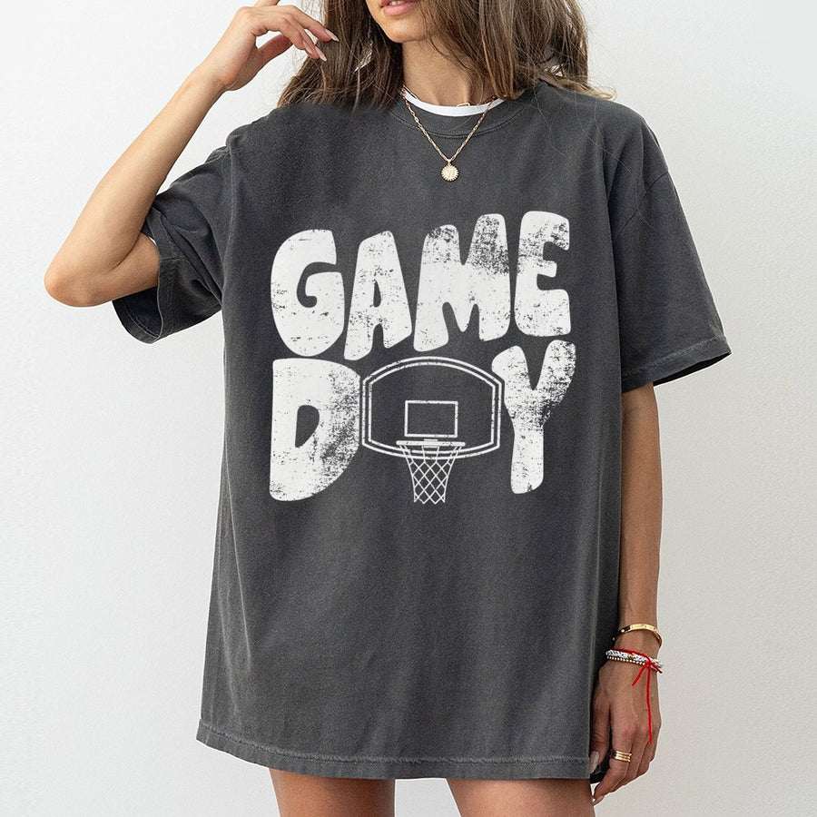 Game Day Basketball T-Shirt | Distressed Graphic Hoop Design | Premium Soft Cotton Tee | Sporty Gift for Basketball Moms, Players, and Fans
