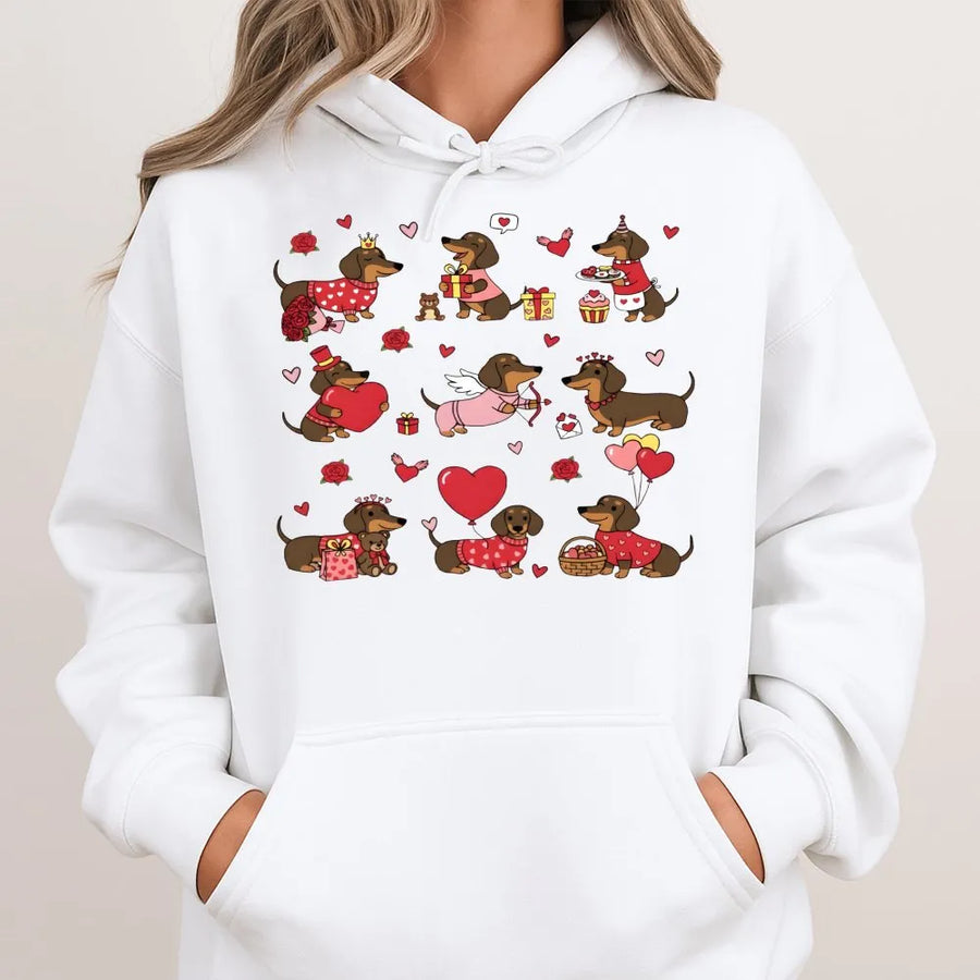 Dachshund Valentine Hoodie | Cute Wiener Dog Heart Pattern Design | Premium Cotton Blend | Gift For Dog Lovers & Pet Owners