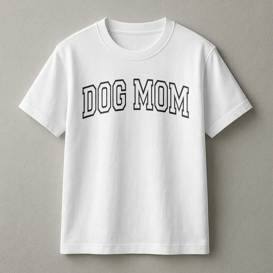 Dog Mom T-Shirt | Varsity College Font Graphic | Cozy Cotton Blend | Perfect Gift for Dog Lovers & New Pet Owners