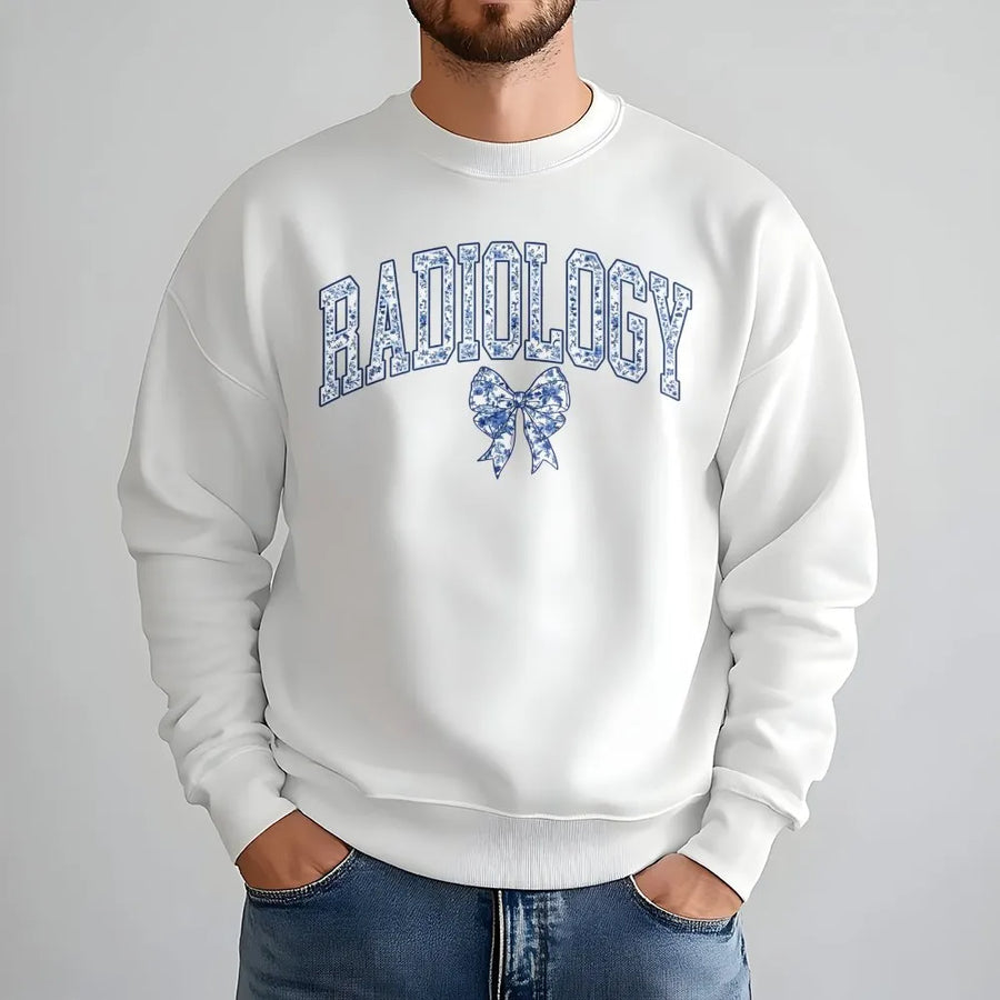 Radiology Sweatshirt | Coquette Floral Bow Graphic | Premium Cotton Blend | Gift for X-Ray Techs, Radiologist Student, Medical Professional