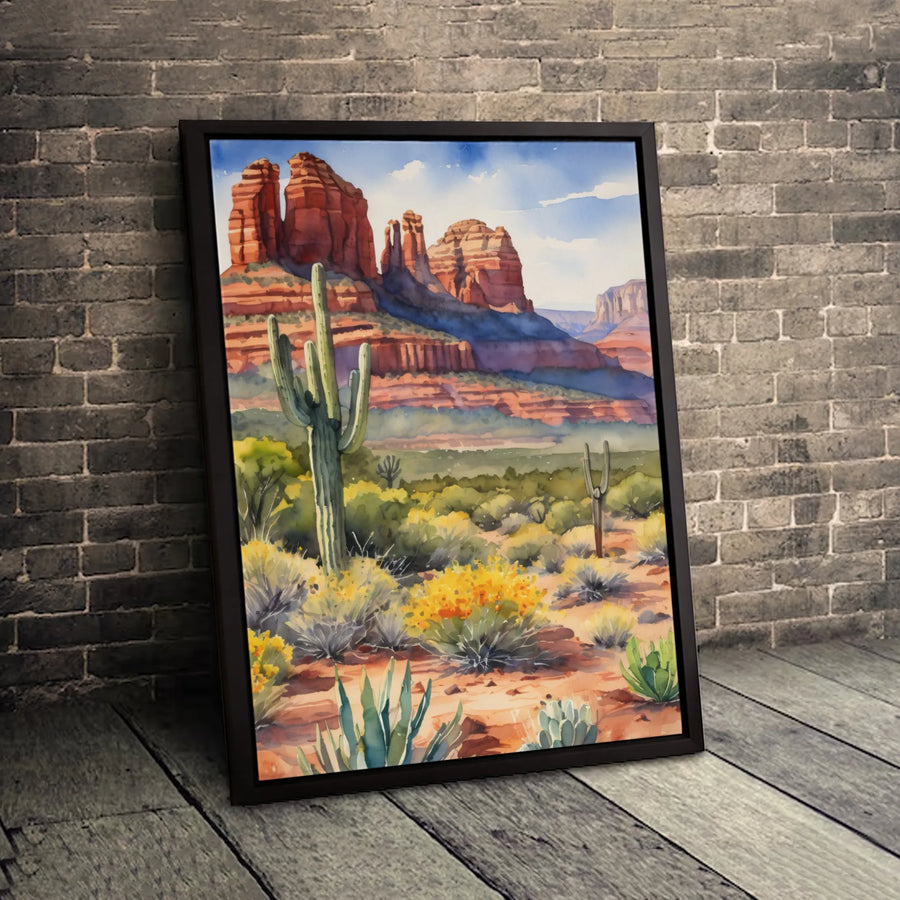 Sedona Desert Landscape Canvas Wall Art | Watercolor Saguaro Cactus Print | Premium 1.25-Inch Gallery Wrap | Southwestern Home Decor Gift