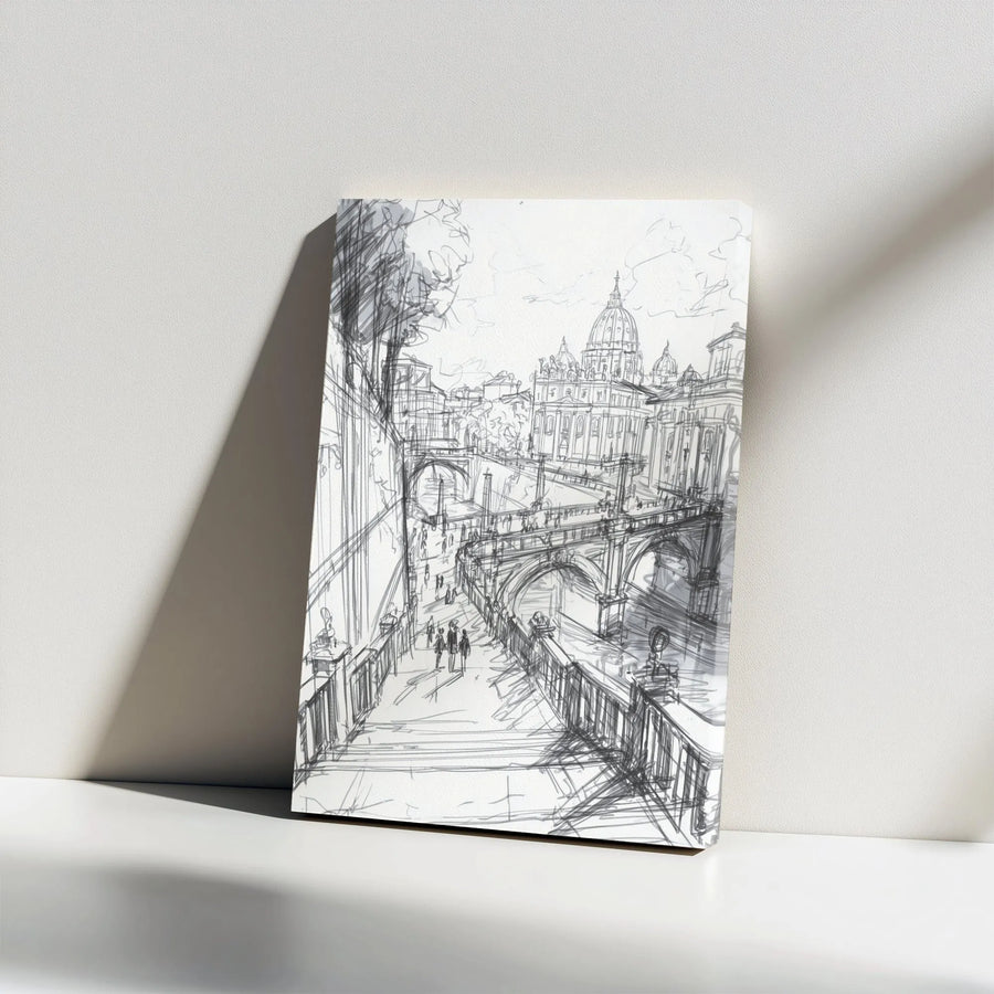 Rome Sketch Canvas Print | Vatican City Architectural Art | Premium Wall Decor | Italy Travel Lover Gift