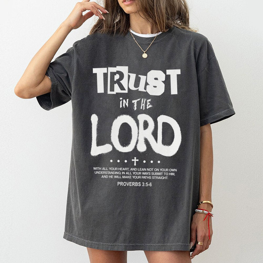 Trust In The Lord T-Shirt | Proverbs 3:5-6 Scripture Quote | Premium 100% Cotton Tee | Christian Faith Gift for Men and Women