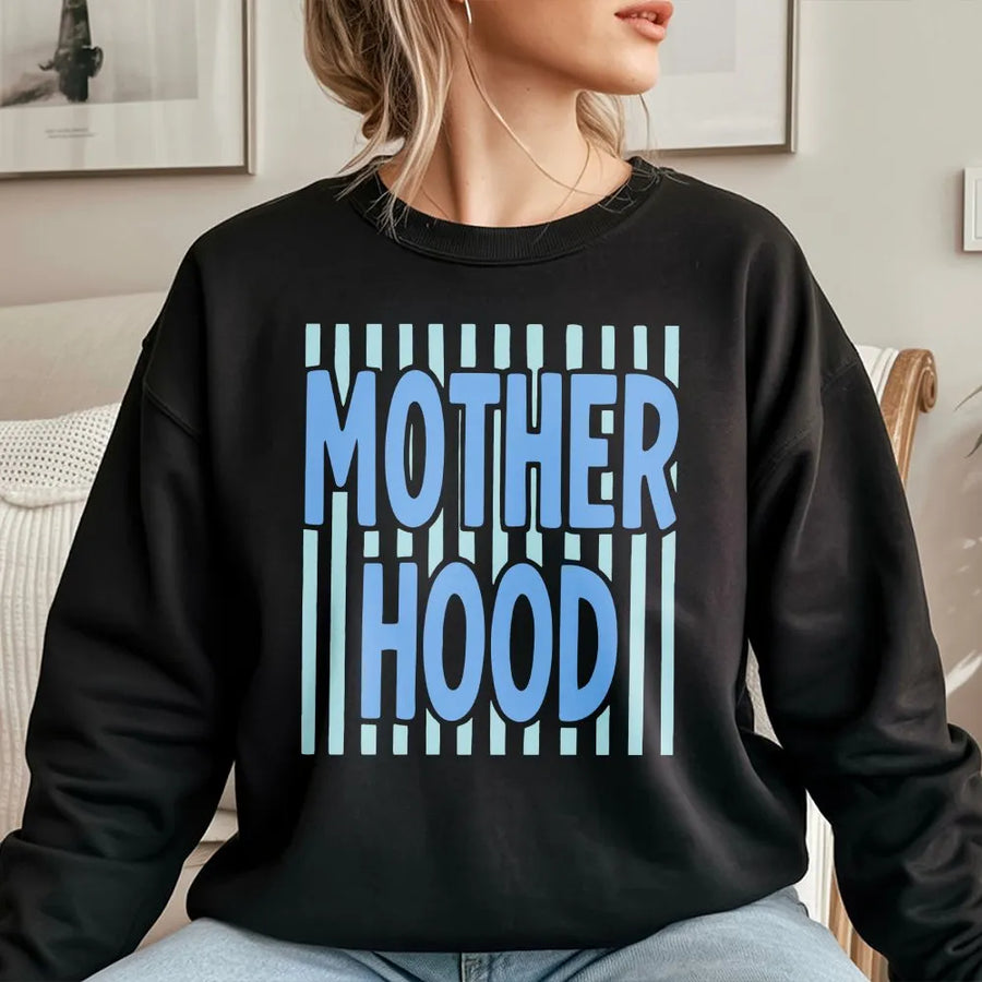 Motherhood Sweatshirt | Preppy Striped Graphic Crewneck | Soft Cotton Blend | Unique Mother's Day Gift For New Mom