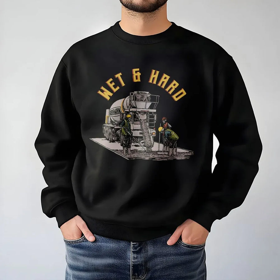Concrete Worker Sweatshirt | Retro Funny Wet & Hard Cement Truck Design | Premium Cotton Blend | Gift For Construction Workers & Contractors