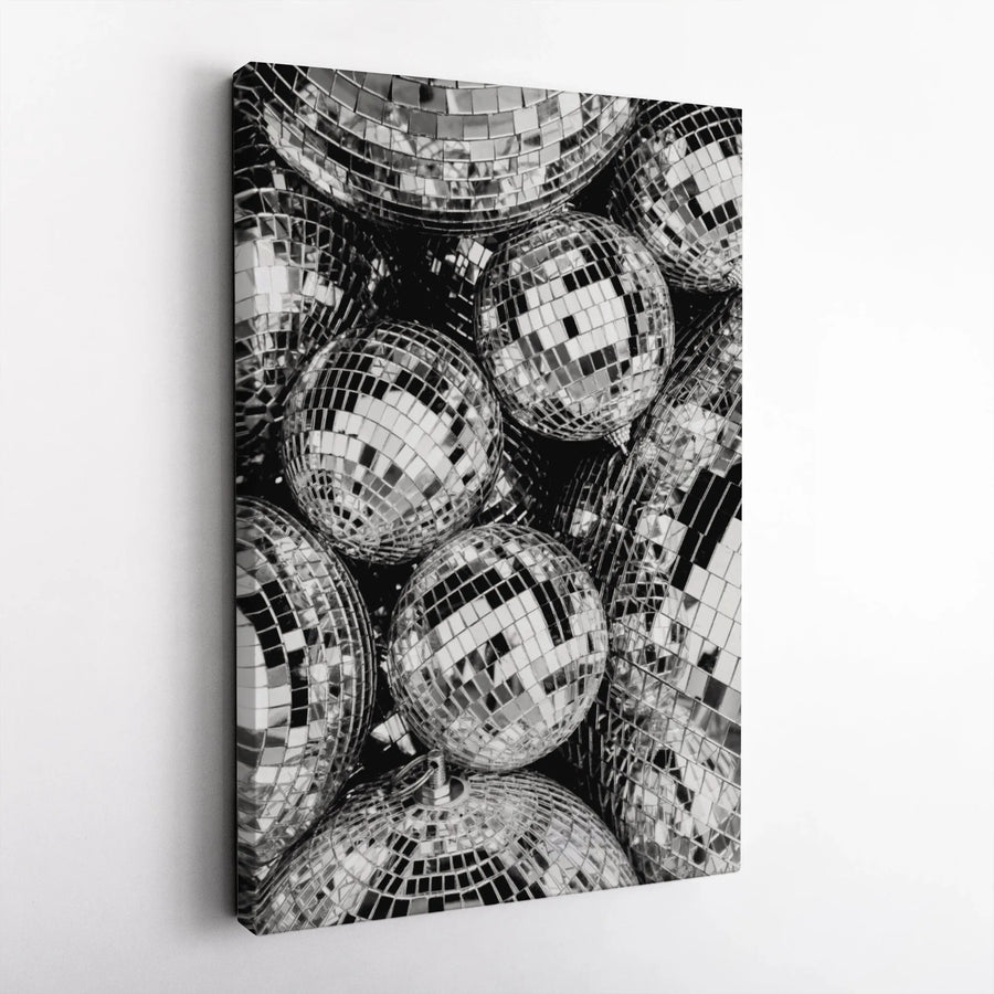 Disco Ball Wall Art | Monochrome Party Aesthetic Print | Premium Gallery Wrapped Canvas | Retro Modern Decor For Living Room