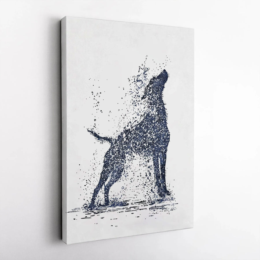 Abstract Wolf Wall Art | Howling Canine Splatter Paint Design | Premium Gallery-Wrapped Canvas Print | Modern Animal Home Decor Gift