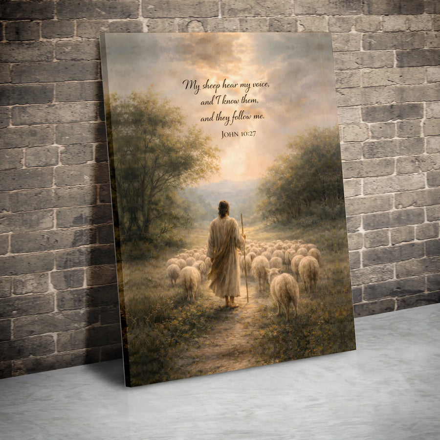 Jesus Good Shepherd Canvas Wall Art | John 10:27 Bible Verse Scripture | Premium Canvas Print | Christian Home Decor Religious Gift