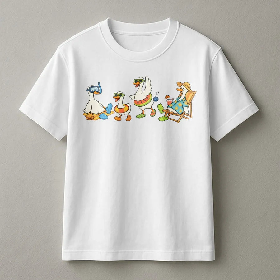 Silly Goose T-Shirt | Funny Cartoon Beach Geese Graphic | Cozy Cotton Blend Pullover | Unisex Animal Lover Gift