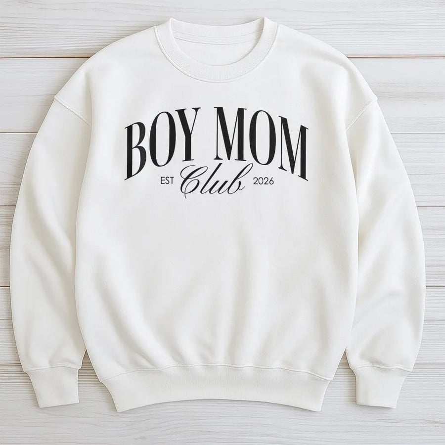 Boy Mom Club Sweatshirt | Trendy Mama Graphic Tee with EST Year | Premium Cotton Top | Mother's Day Gift for New Mom of Boys