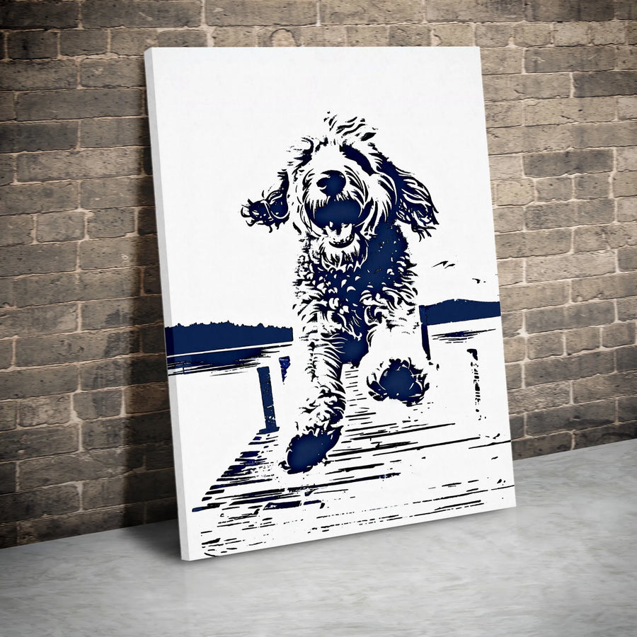 Goldendoodle Vertical Canvas Print | Minimalist Dog Stencil Art | Premium Thick Gallery Wrapped Canvas | Modern Pet Decor Gift for Doodle Lover
