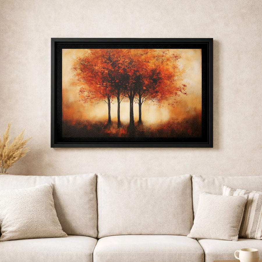 Autumn Tree Canvas Wall Art | Abstract Fall Forest Landscape Print | Premium 1.25-Inch Gallery Wrap | Seasonal Home Office Decor Gift