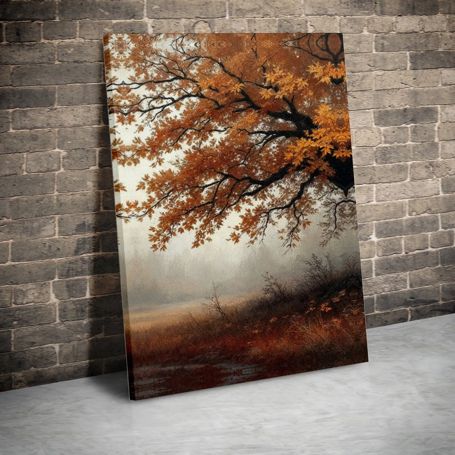 Autumn Landscape Canvas Wall Art | Misty Golden Forest Tree Print | 1.25-Inch Premium Gallery Wrap | Seasonal Fall Home Decor Gift