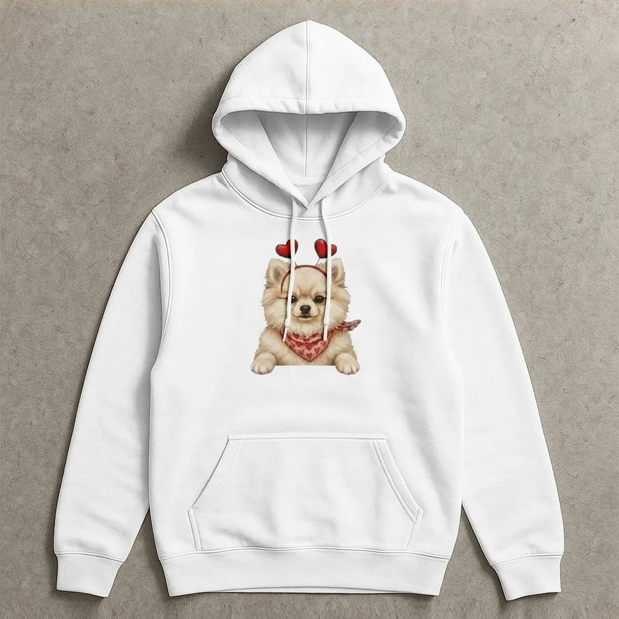 Pomeranian Valentine Hoodie | Cute Dog Heart Headband Graphic | Premium Cotton Blend | Romantic Dog Mom Gift For Her