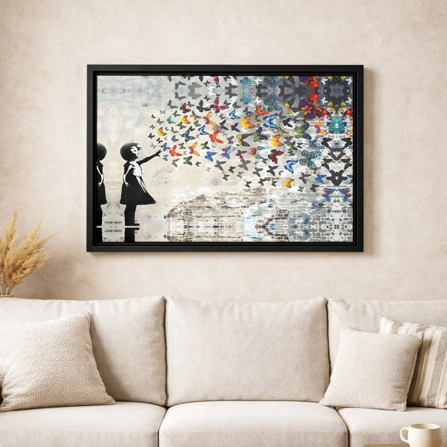 Girl With Butterflies Canvas Art | Modern Street Art Print | Premium 1.25 Inch Gallery Wrap | Inspiring Home Decor Gift