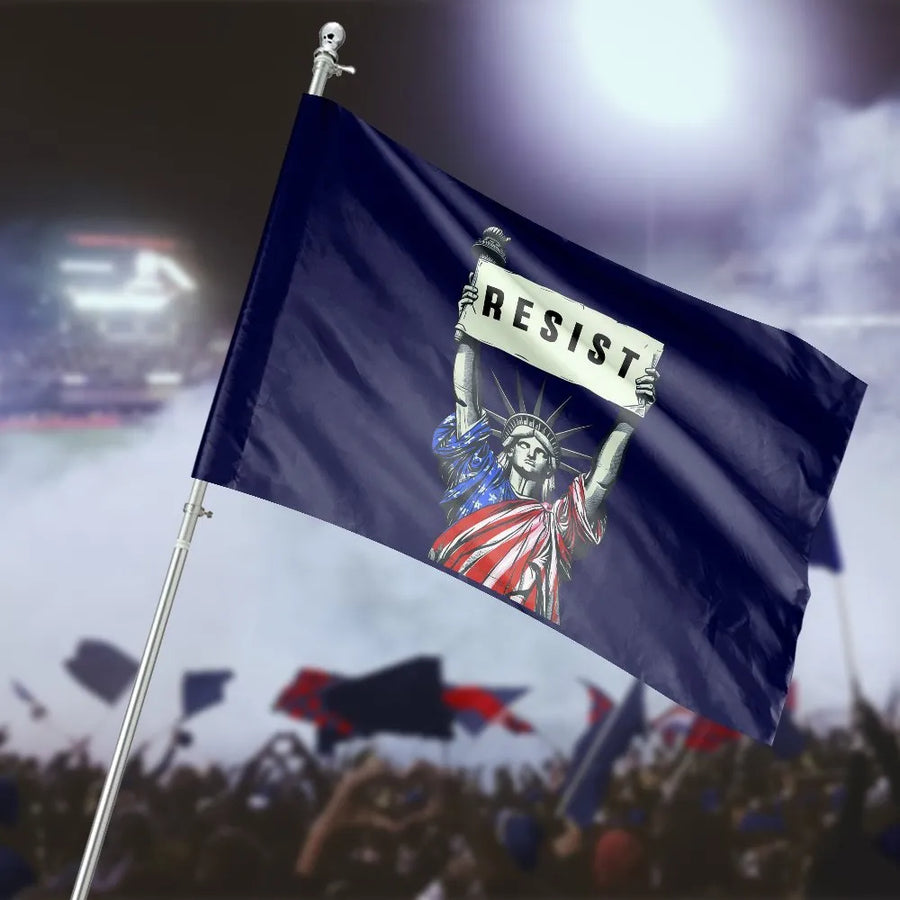 Resist Statue of Liberty House Flag | Patriotic Political Protest Art | Weather Resistant Double Sided Fabric | Porch & Yard Decor Gift for Activists