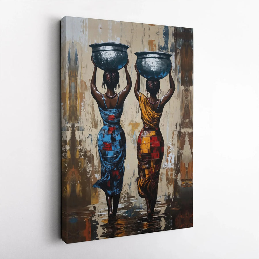 African Women Canvas Wall Art | Abstract Painting Print of Pot Carriers | Premium Thick Gallery Canvas | Modern Afrocentric Home Decor Gift