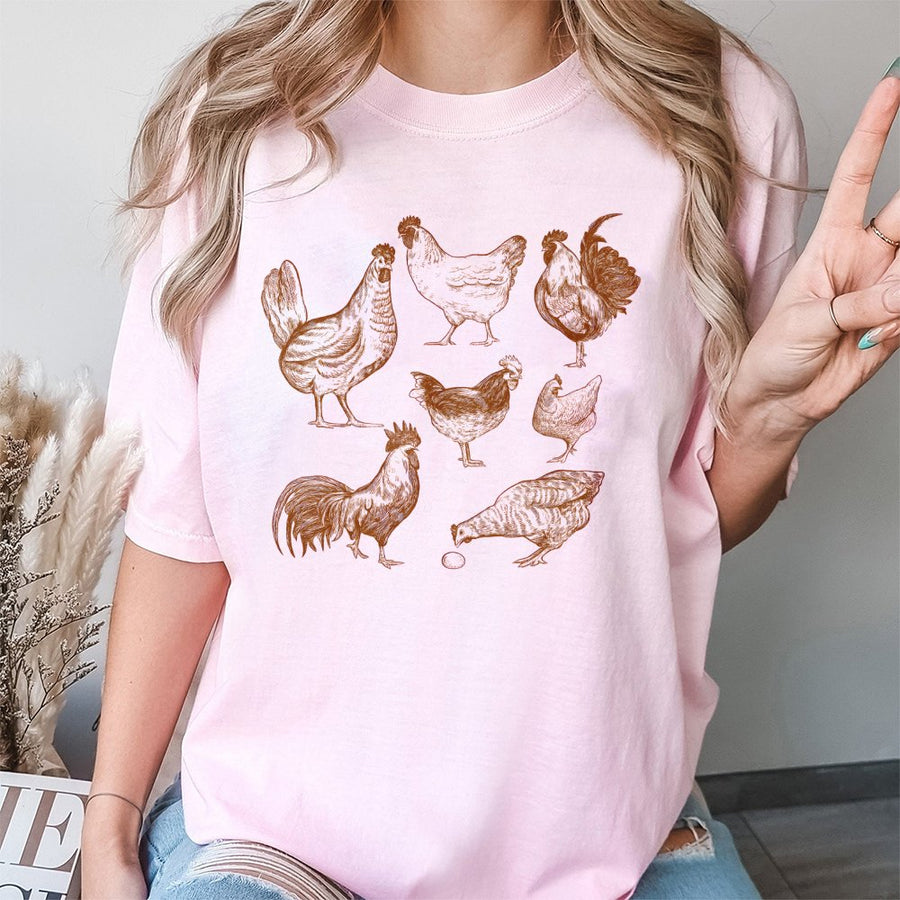 Vintage Chicken T-Shirt | Rustic Farmhouse Poultry Sketch Print | 100% Soft Cotton | Gift for Chicken Lovers, Farmers & Homesteaders