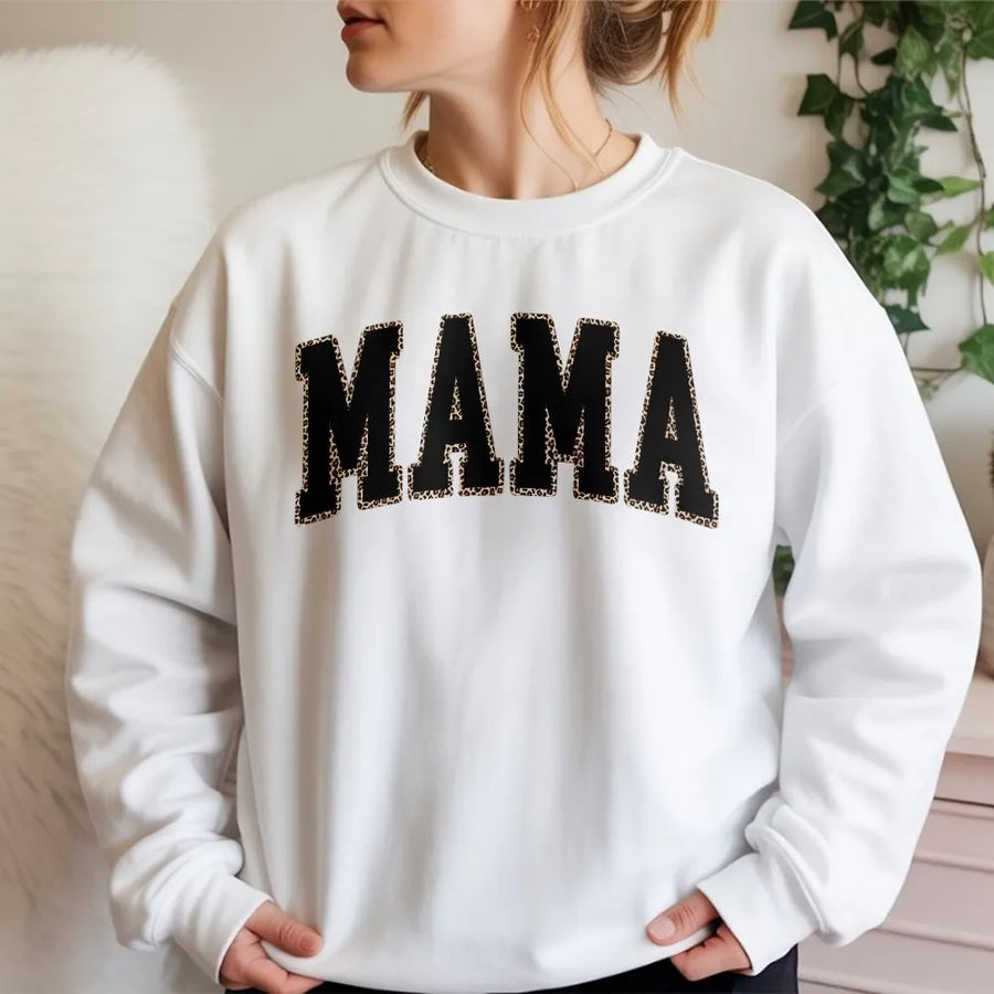 Mama Sweatshirt | Leopard Print Varsity Letter Design | Soft Cotton-Blend Premium Quality | Trendy Mother's Day 2026 Gift for Mom