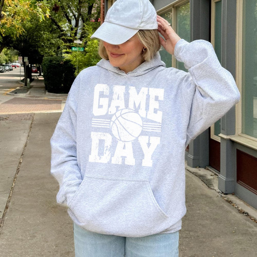 Game Day Basketball Hoodie | Distressed Sports Graphic Print | Premium Cotton-Polyester Blend | Gift For Basketball Fans & Players