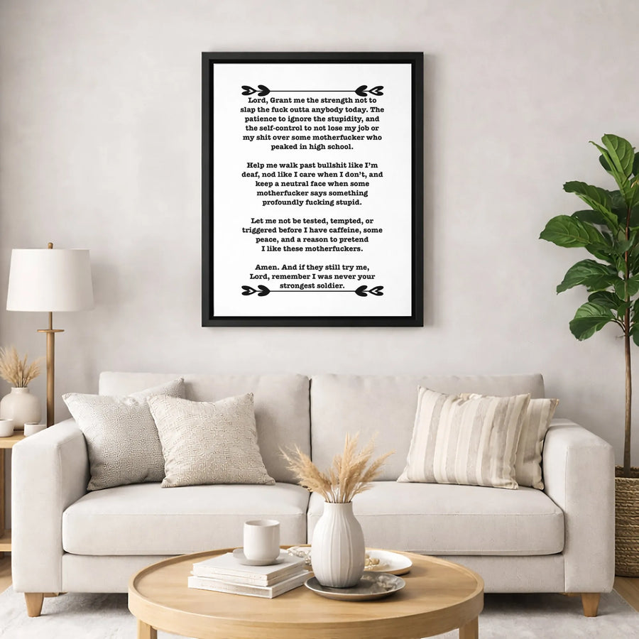 Funny Office Wall Art | Lord Remember I Was Never Your Strongest Soldier Prayer | Premium Gallery Wrapped Canvas | Sarcastic Coworker Gift Idea