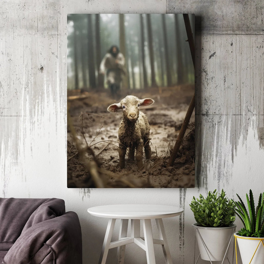 The Good Shepherd and Lost Lamb Canvas | Religious Wall Art Print | Premium 1.25 inch Gallery Wrap | Christian Home Decor Gift