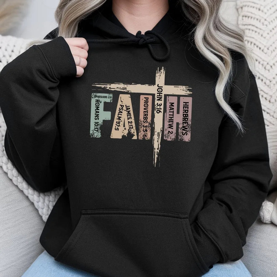 Faith Bible Verse Hoodie | Christian Scripture Cross Graphic | Premium Cotton Blend | Religious Gift for Men and Women