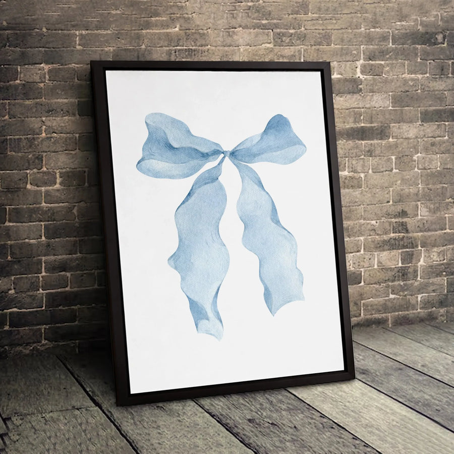Watercolor Blue Ribbon Bow Canvas | Minimalist Ribbon Wall Art | Premium Fade-Resistant Print | Aesthetic Home Decor For Nursery Or Bedroom