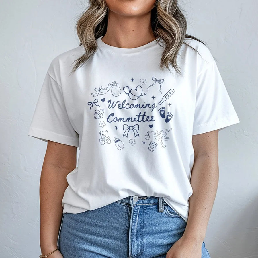 Welcoming Committee Nurse T-Shirt | Labor and Delivery Unit Design | Soft 100% Cotton Premium Tee | Gift for L&D Nurses and Midwives
