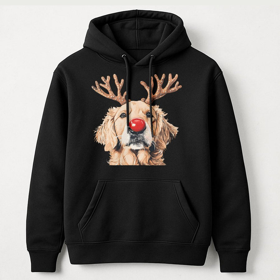 Golden Retriever Christmas Hoodie | Reindeer Antlers & Red Nose Dog Mom Pullover | Premium Cotton Blend | Funny Holiday Gift for Dog Lovers