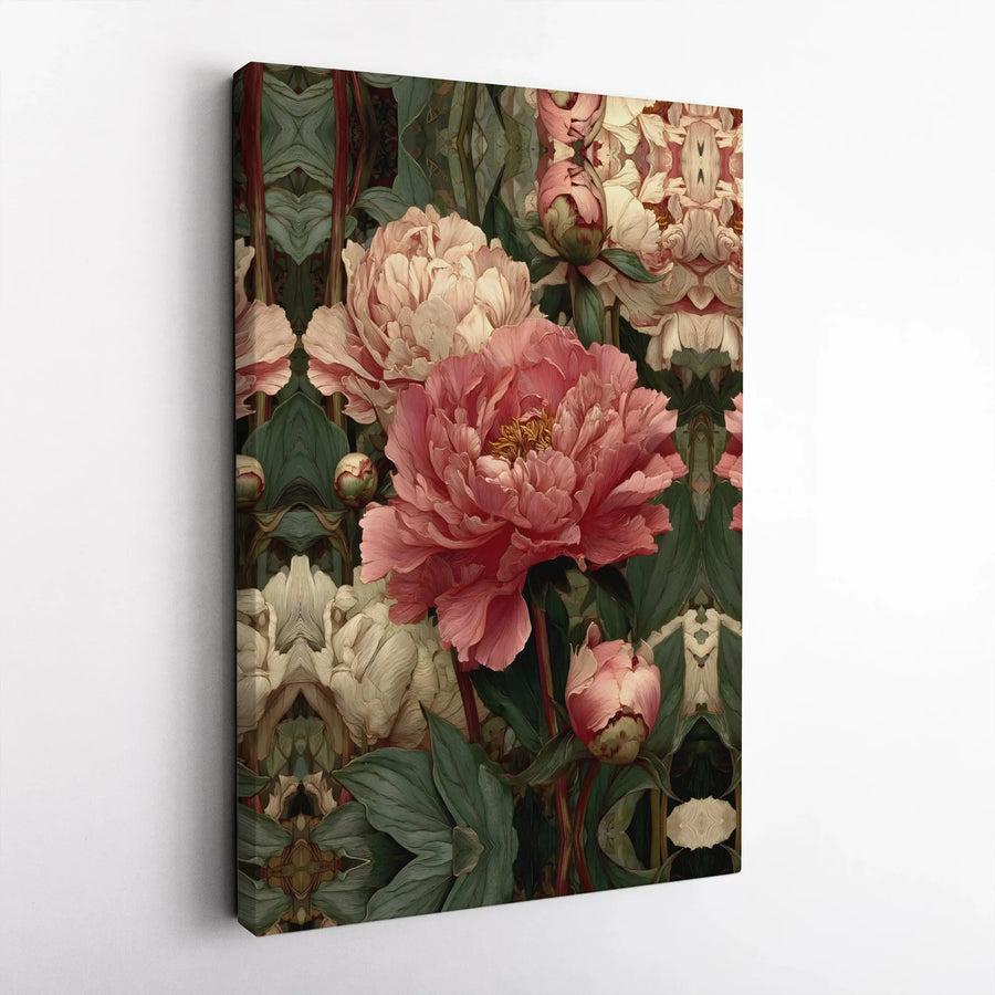 Vintage Peony Floral Wall Art | Pink and White Botanical Print | Premium Gallery Wrapped Canvas | Elegant Home Decor Gift