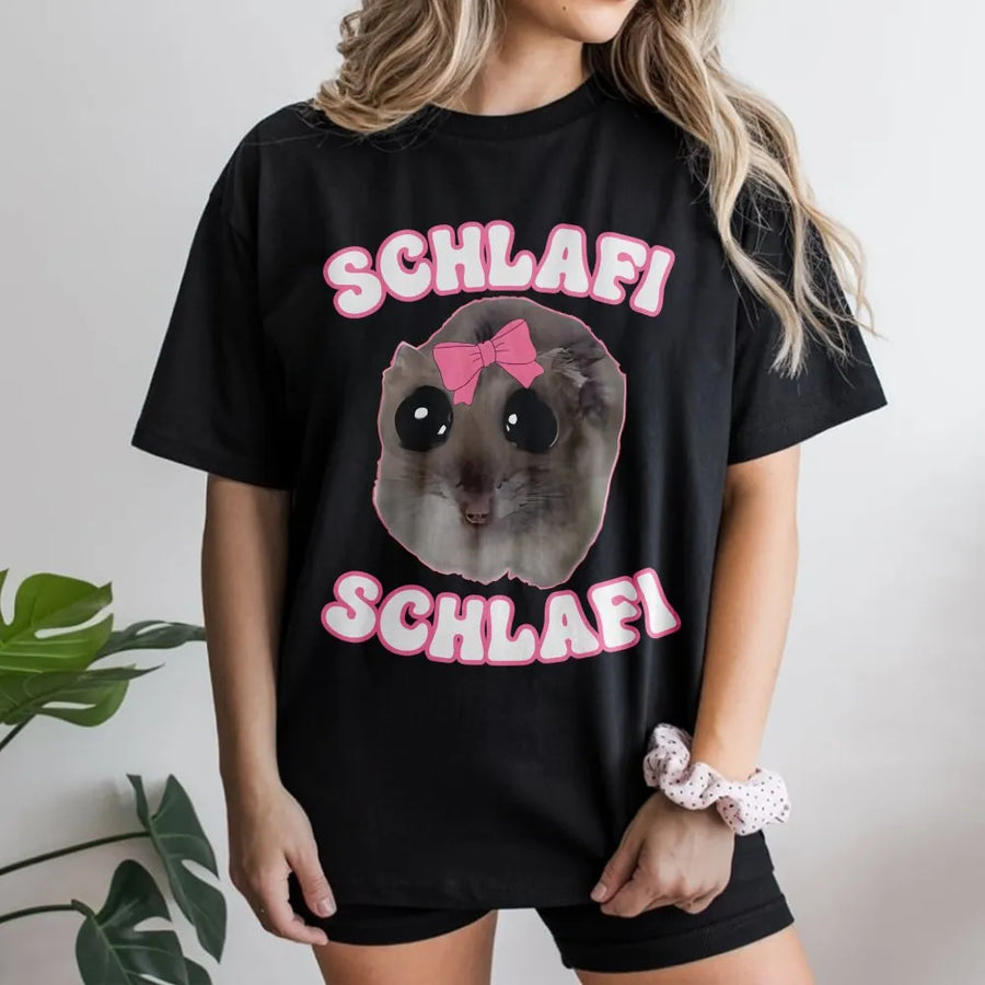 Schlafi Hamster T-Shirt | Cute Rodent Meme Graphic | Premium Soft Cotton Tee | Funny Animal Lover Gift For Men And Women