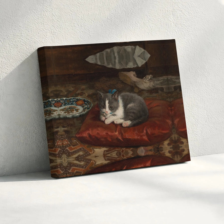 Vintage Cat Painting Canvas Art | Antique Kitten Oil Painting Reproduction | Fade-Resistant Premium Canvas | Collector's Home Decor Gift for Cat Lovers