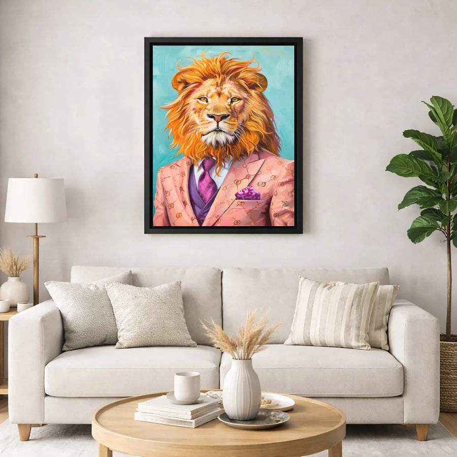 Dapper Lion Wall Art | Sophisticated Gentleman Animal Portrait | Premium Gallery Canvas | Unique Office Decor Gift