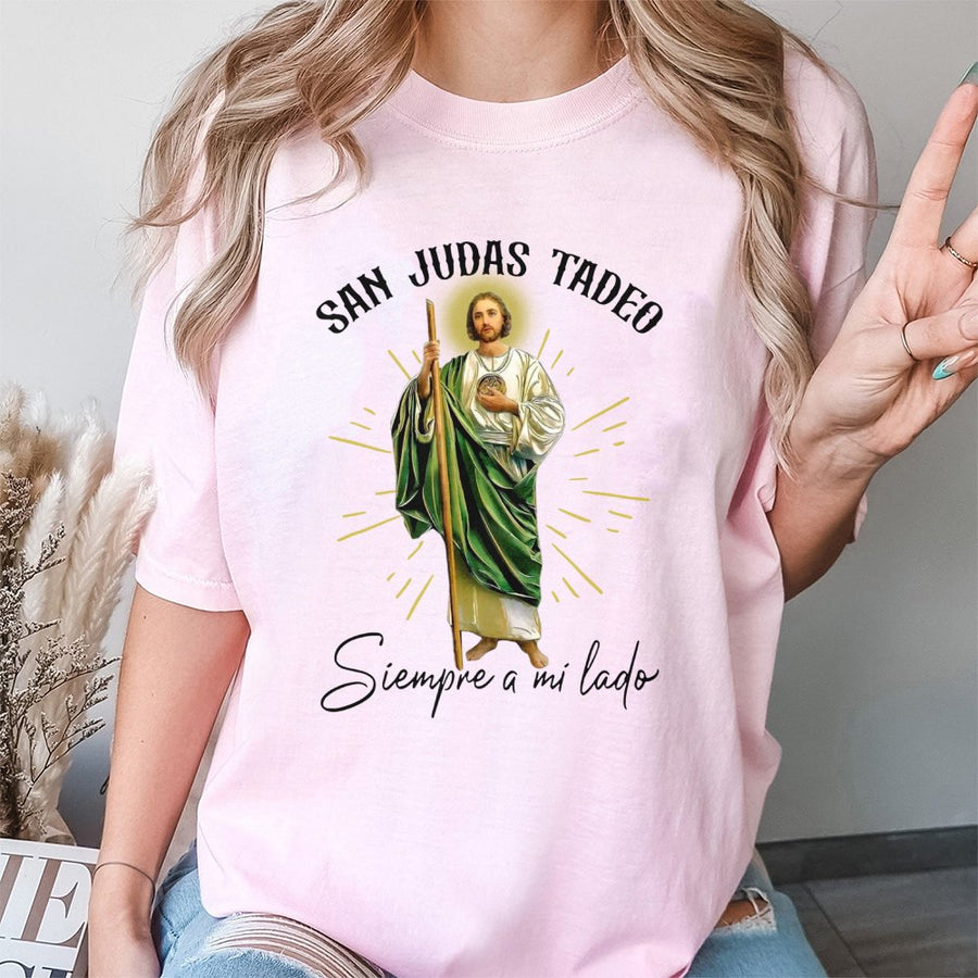 San Judas Tadeo T-Shirt | Catholic Religious Graphic Tee | 100% Cotton Premium Faith Apparel | Siempre a Mi Lado Gift for Devotees