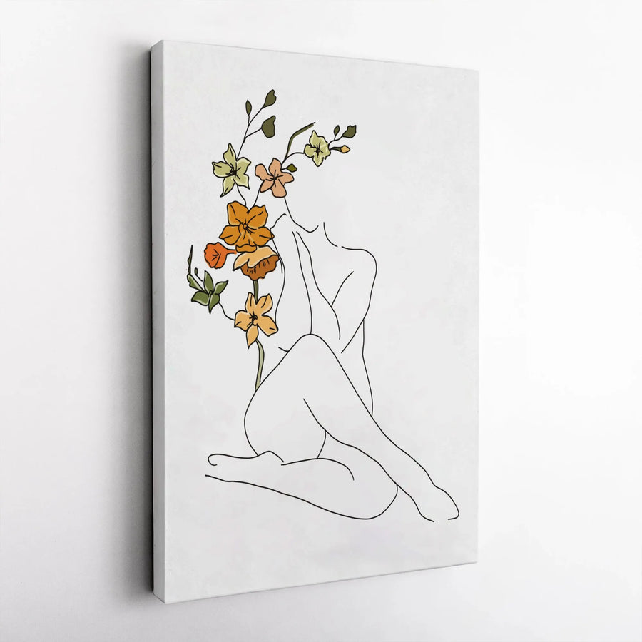 Minimalist Woman Line Art Vertical Canvas | Abstract Botanical Figure | Premium Thick Gallery Wrap | Modern Home Decor Gift for Her