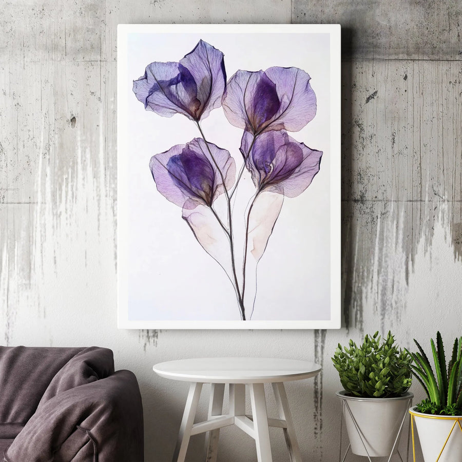 Purple Skeleton Flower Canvas Art | Minimalist Botanical Wall Decor | Fade-Resistant Premium Print | Elegant Floral Gift for Home Office