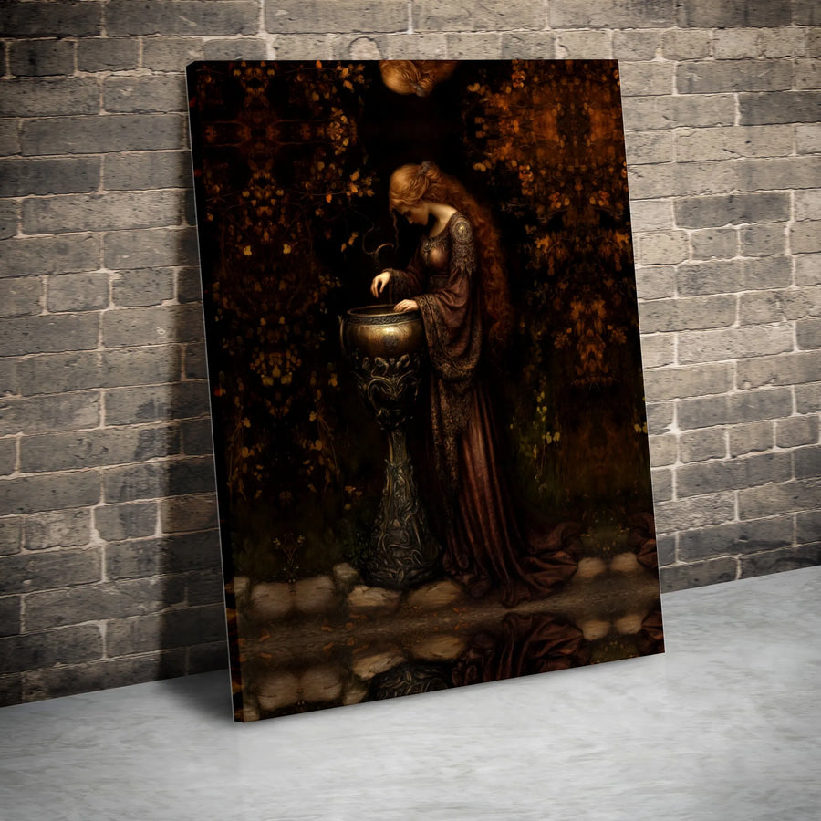 Fantasy Sorceress Wall Art | Mystical Woman With Golden Chalice Canvas | Premium Fade-Resistant Print | Gothic Home Decor & Gift