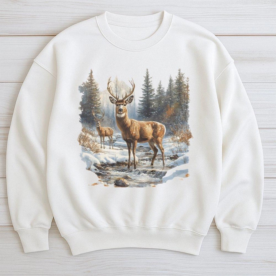 Deer Sweatshirt | Winter Wildlife Nature Scene | Premium Cotton Blend | Gift for Outdoorsmen and Wildlife Lovers