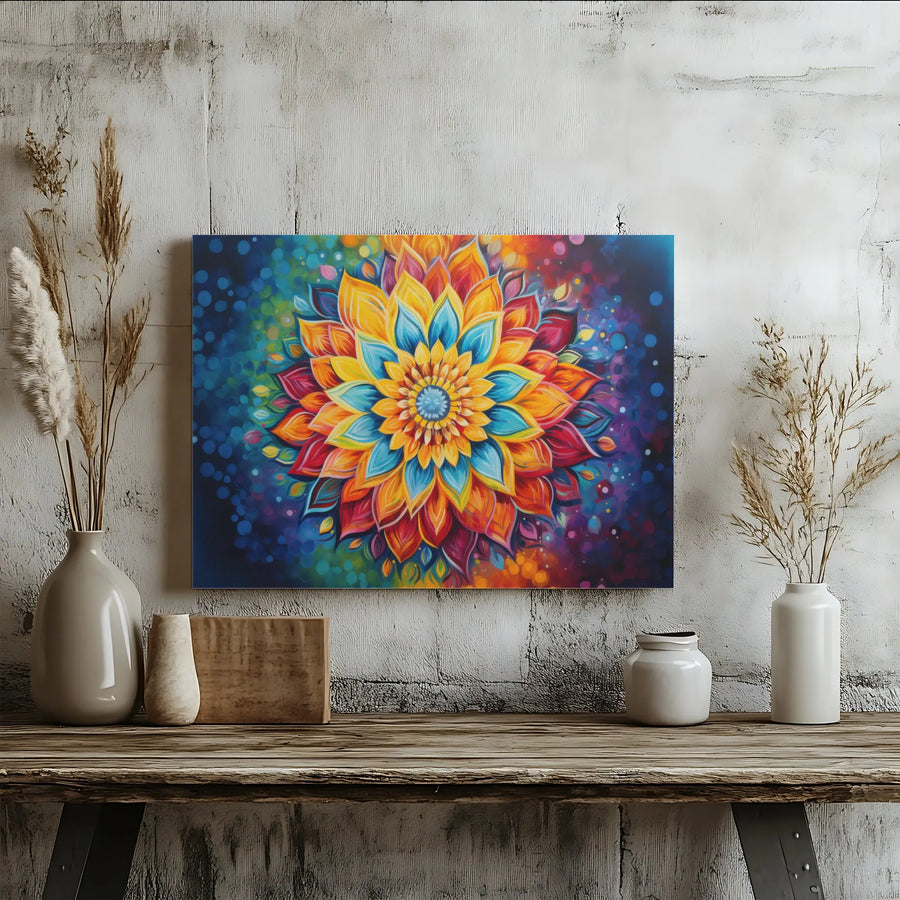 Vibrant Mandala Canvas Print | Abstract Floral Meditation Art | Premium Gallery Wrapped Canvas | Bohemian Home Decor Gift for Yoga Studio