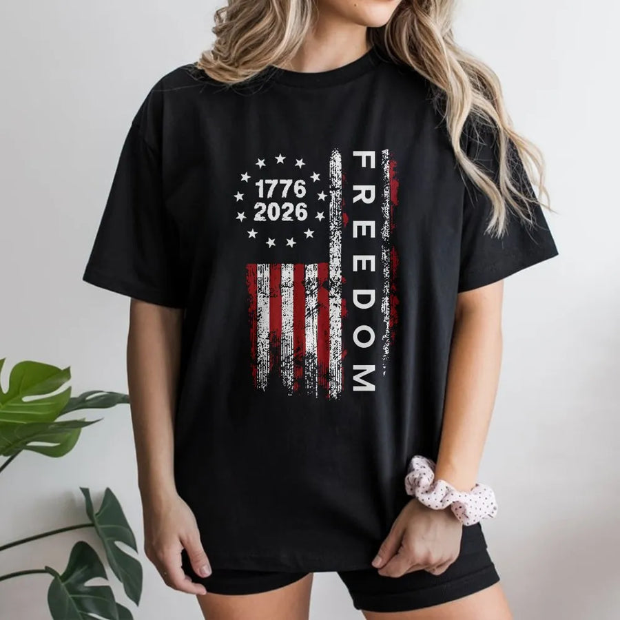 1776 to 2026 T-Shirt | Distressed American Freedom Flag Graphic | Soft 100% Cotton | Patriotic USA Collector's Gift