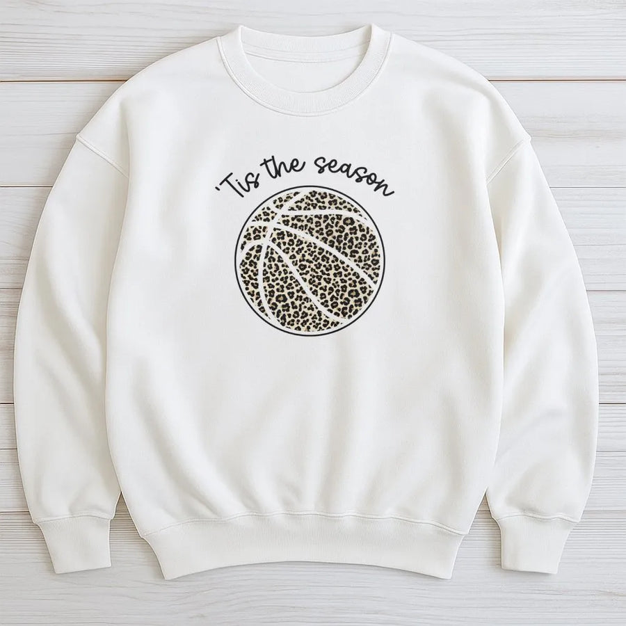 Tis The Season Basketball Sweatshirt | Leopard Print Ball Graphic | Premium Cotton Blend | Gift for Sports Mom & Basketball Fan