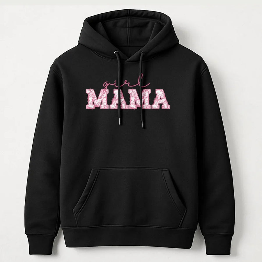 Girl Mama Hoodie | Floral Toile Typography Design | Premium Cotton Blend | New Mom Gift & Mother's Day 2026 Outfit