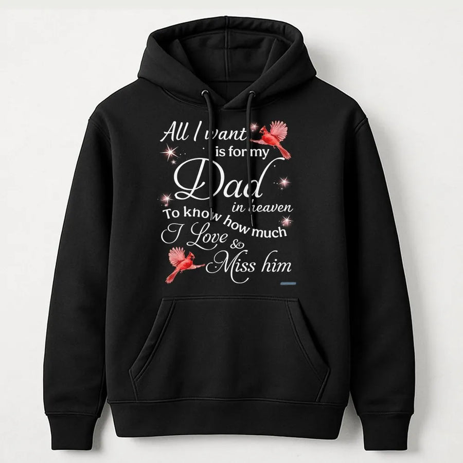 Dad In Heaven Memorial Hoodie | Cardinal Bird Remembrance Design | Premium Cotton Blend | Sympathy Gift For Loss Of Father
