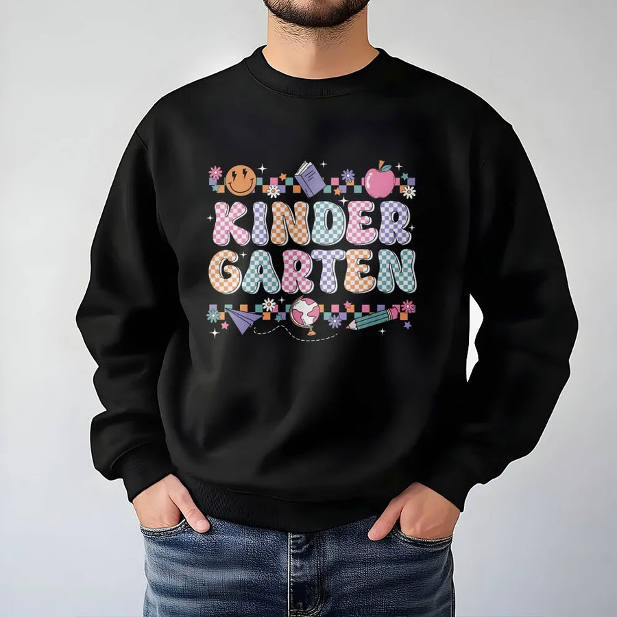 Kindergarten Teacher Shirt | Retro Groovy Back to School Graphic | Premium 100% Cotton Tee | Gift for Elementary Educator