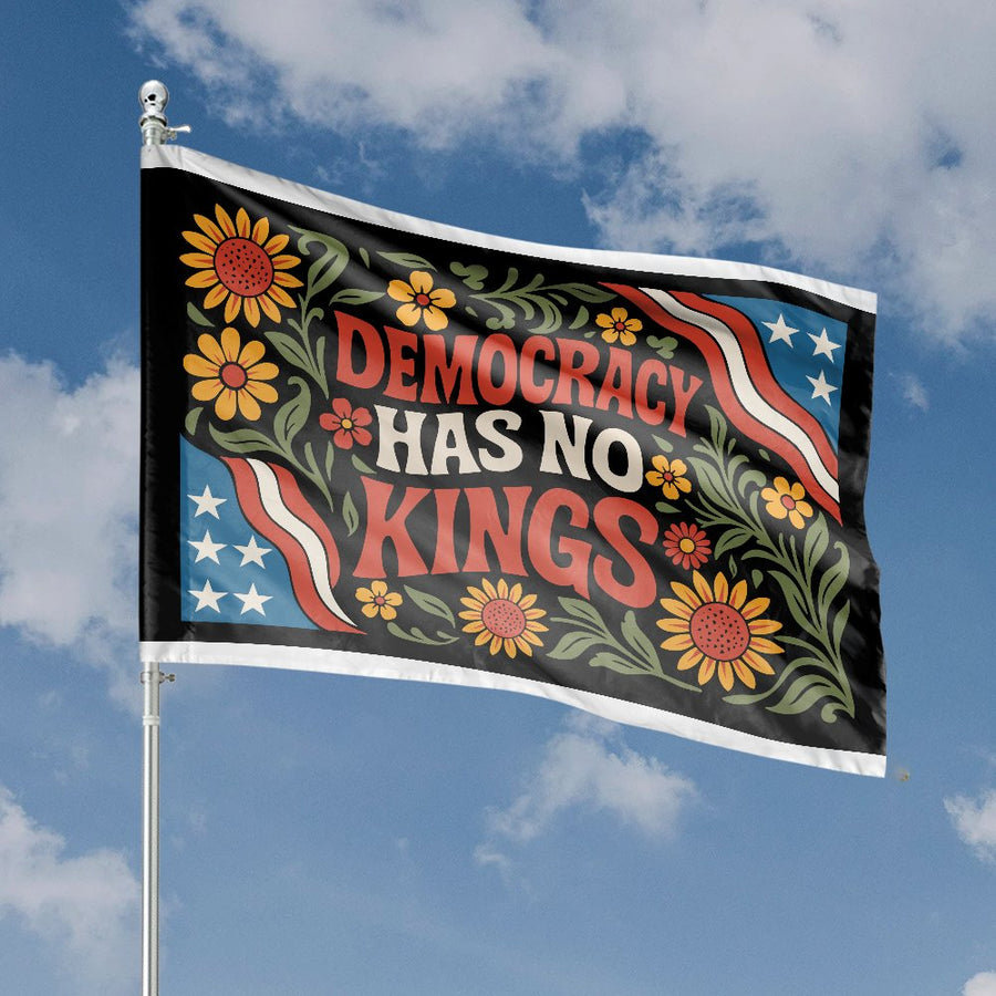 Democracy Has No Kings House Flag | Patriotic Floral Garden Decor | Weather-Resistant Premium Polyester | Durable Garden Banner Gift for Home