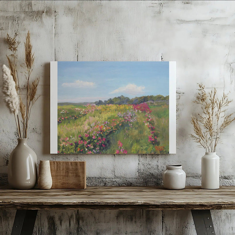 Wildflower Meadow Canvas Wall Art | Impressionist Landscape Painting | Premium Gallery Wrapped Print | Cottagecore Home Decor Gift