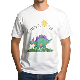 Stega Sis T-Shirt | Cute Cartoon Stegosaurus Dinosaur Art | 100% Cotton Premium Tee | Fun Birthday Gift For Sister Or Dinosaur Lover